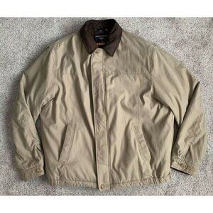 Dockers Stain Defender Khaki Jacket Men Full Zip Fleece Lined Leather Collar XLT